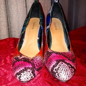 Torrid Rainbow snake skin wedges